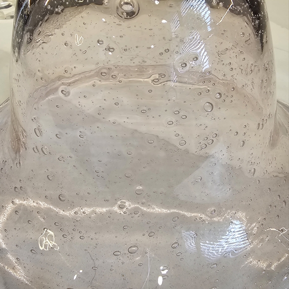 Vintage Pink Art Bubble Glass Vase Compote Scalloped Edge Hand Blown Glass - Picture 8 of 13